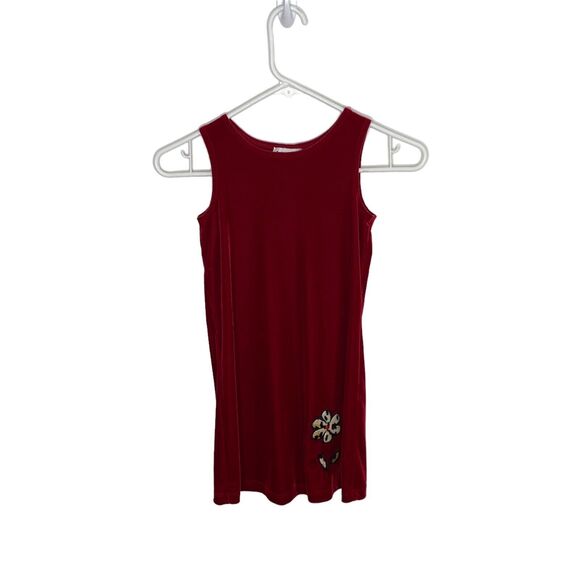 Vintage Amy Byer Red Velvet Dress Sleeveless Leopard Flower Size 6 - Picture 1 of 5